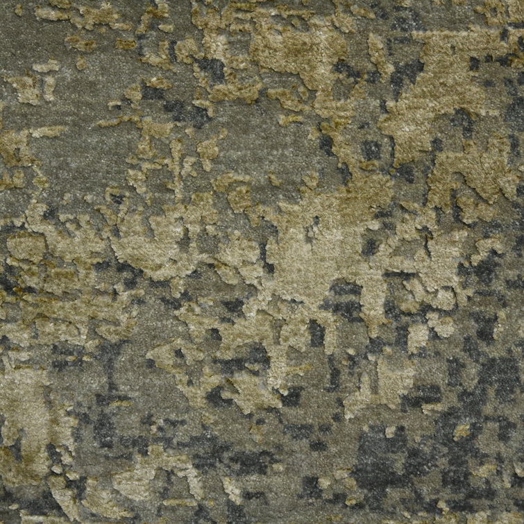 Mystique Gray and Gold Hand-Knotted Wool Silk Rug