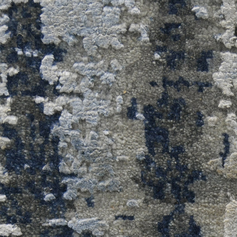Hand-Knotted Blue Abstract Wool Silk Area Rug