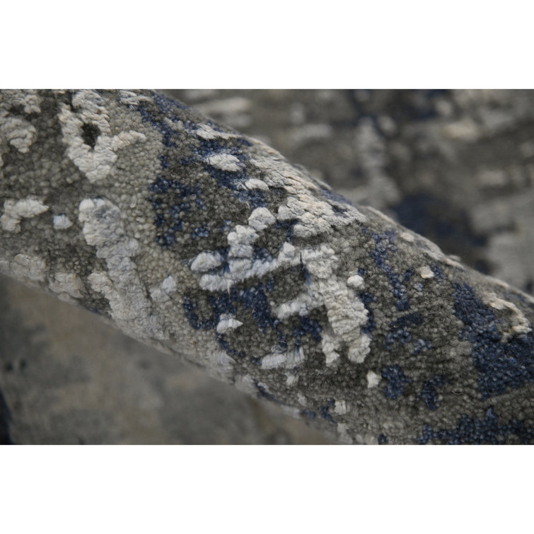 Hand-Knotted Blue Abstract Wool Silk Area Rug