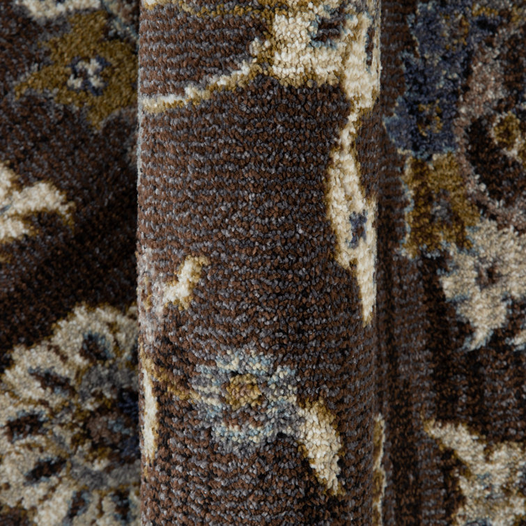 Jordan Brown Floral Pattern Synthetic Rectangular Area Rug