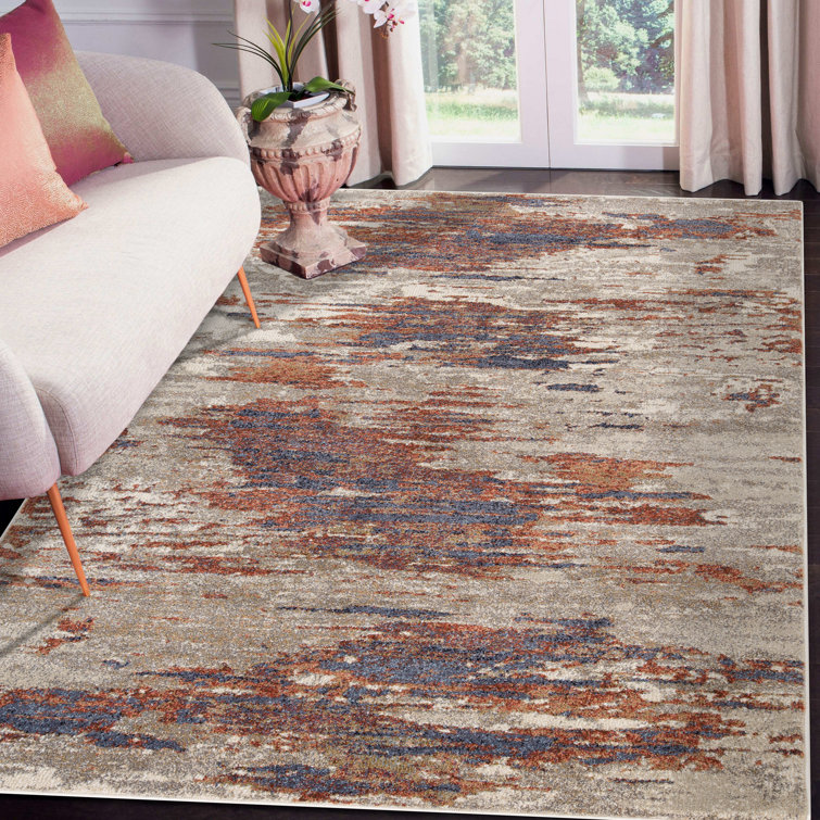 Jordan Delia Beige Abstract Synthetic 6'7" x 9' Area Rug
