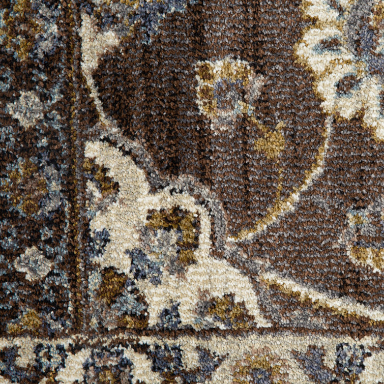 Jordan Brown Floral Pattern Synthetic Rectangular Area Rug