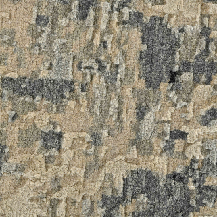 Hand-Knotted Gray and Tan Abstract Wool Silk Rug 2' x 3'
