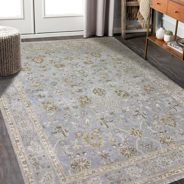 Hand-Knotted Blue Wool Fringed Area Rug, 14' x 10'