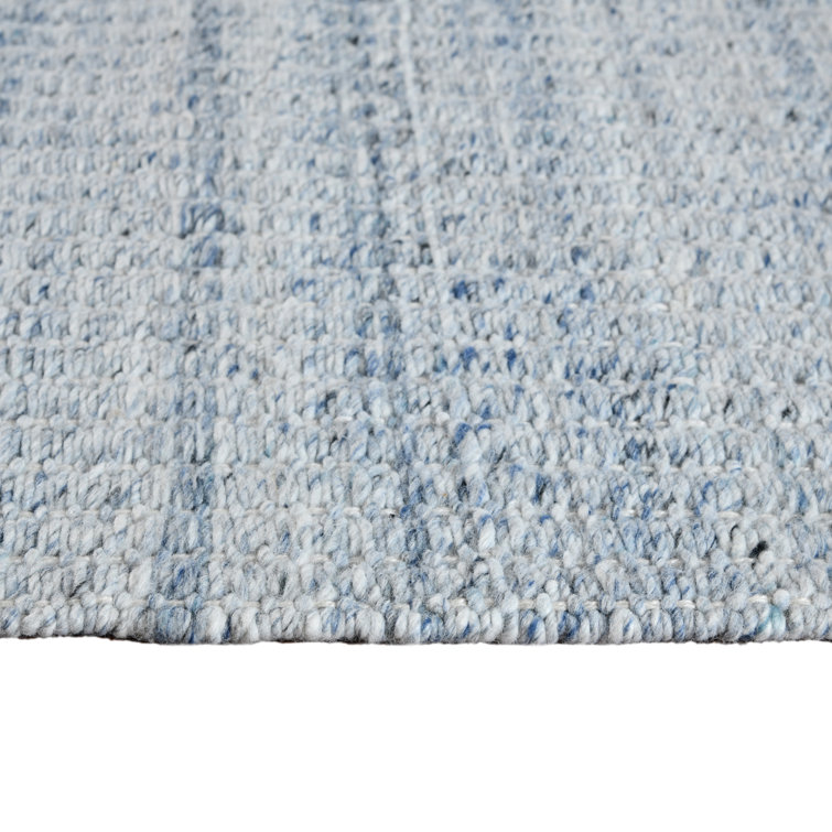 Sky Blue Geometric Hand-Woven Synthetic Area Rug