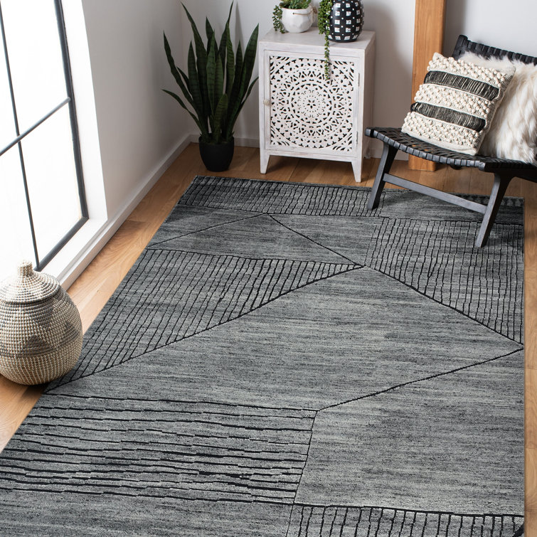 Gray Hand-Knotted Wool Abstract Rectangular Area Rug