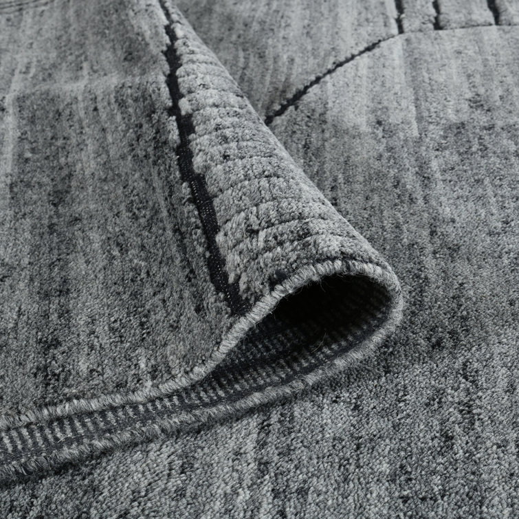 Gray Hand-Knotted Wool Abstract Rectangular Area Rug