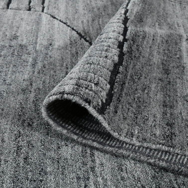 Gray Hand-Knotted Wool Abstract Rectangular Area Rug