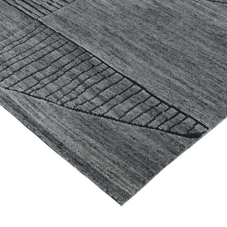 Gray Hand-Knotted Wool Abstract Rectangular Area Rug