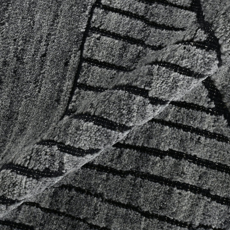 Gray Hand-Knotted Wool Abstract Rectangular Area Rug