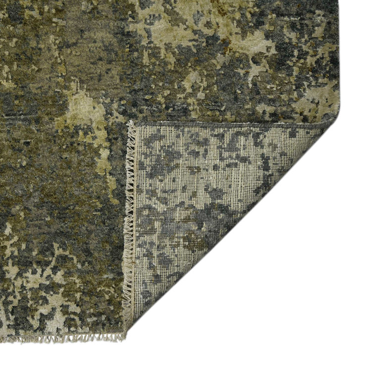 Mystique Beige and Gray Hand-Knotted Wool Silk Rug