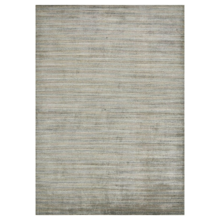 Gray and Black Handwoven Wool and Viscose Area Rug