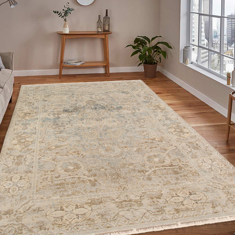 Hand-Knotted Blue and Beige Wool Area Rug 9' x 12'