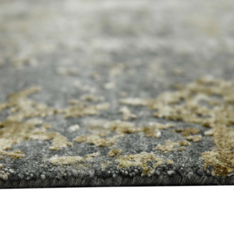 Mystique Beige and Gray Hand-Knotted Wool Silk Rug