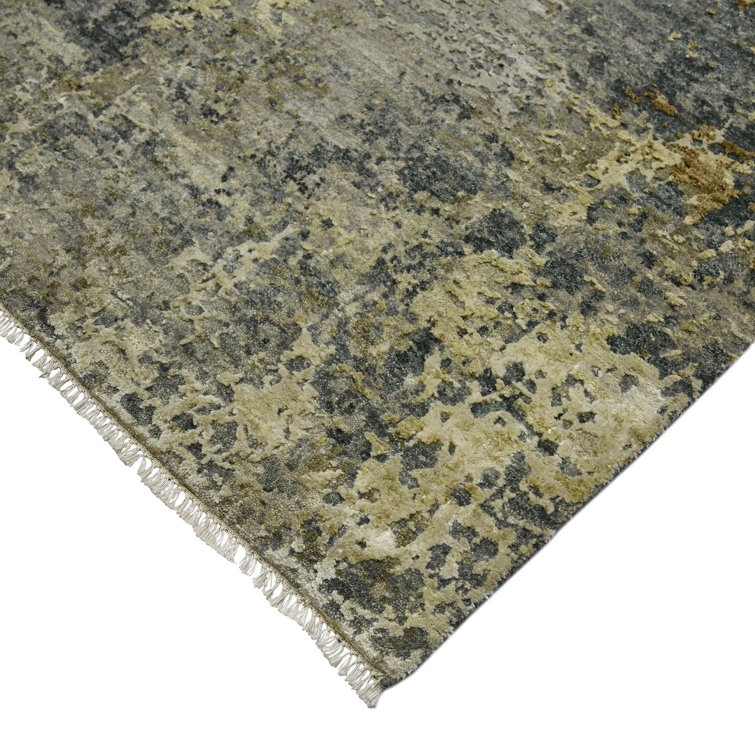 Mystique Beige and Gray Hand-Knotted Wool Silk Rug