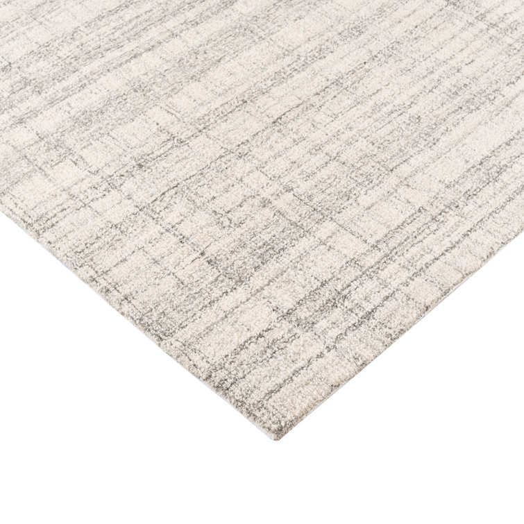 Ivory Plaid Hand-Tufted Wool Rectangular Area Rug 5' x 7'