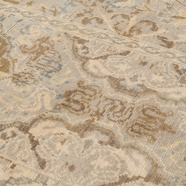 Hand-Knotted Blue and Beige Wool Area Rug 9' x 12'