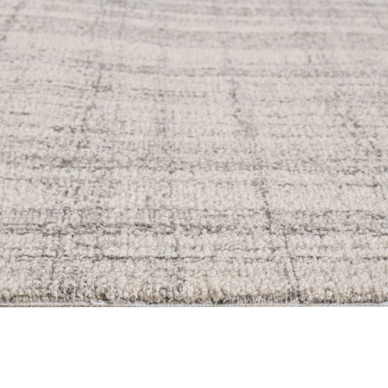 Ivory Plaid Hand-Tufted Wool Rectangular Area Rug 5' x 7'