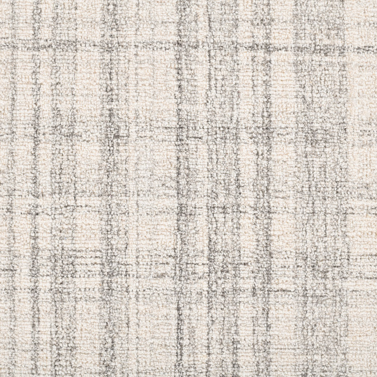 Ivory Plaid Hand-Tufted Wool Rectangular Area Rug 5' x 7'