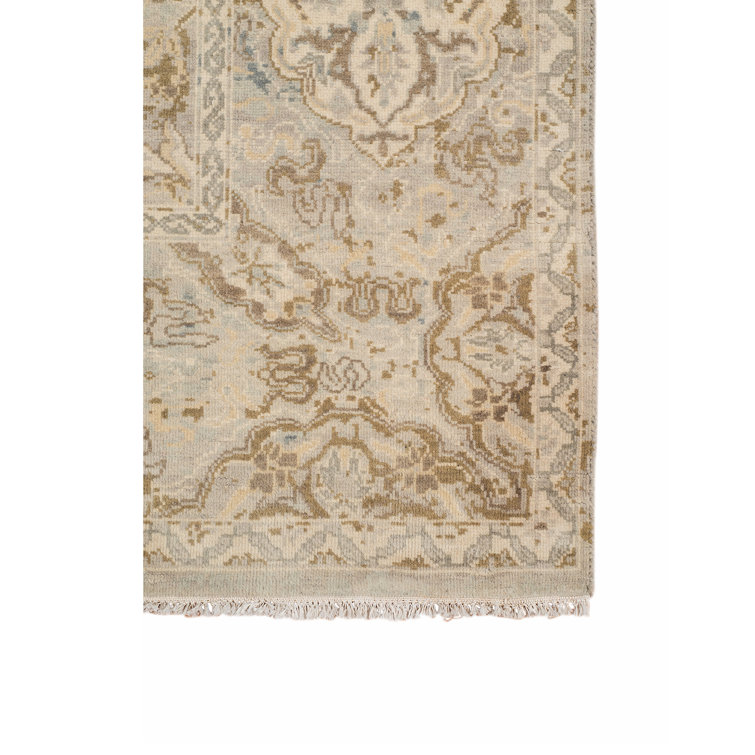 Hand-Knotted Blue and Beige Wool Area Rug 9' x 12'