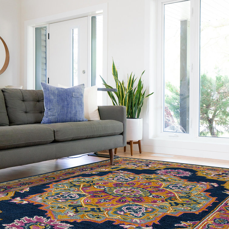 Navy Hand-Tufted Wool Rectangular Rug 7'6" x 9'6"