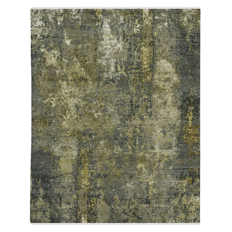 Mystique Beige and Gray Hand-Knotted Wool Silk Rug