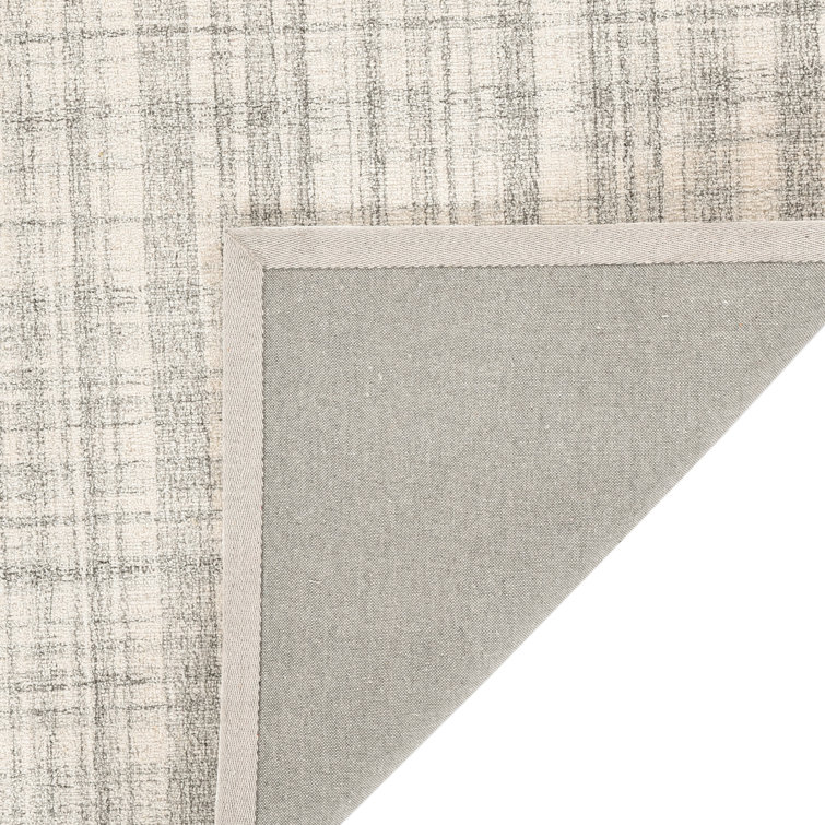 Ivory Plaid Hand-Tufted Wool Rectangular Area Rug 5' x 7'