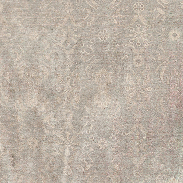 Ainsley Taupe and Light Blue Hand-Knotted Wool-Viscose Rug with Fringe