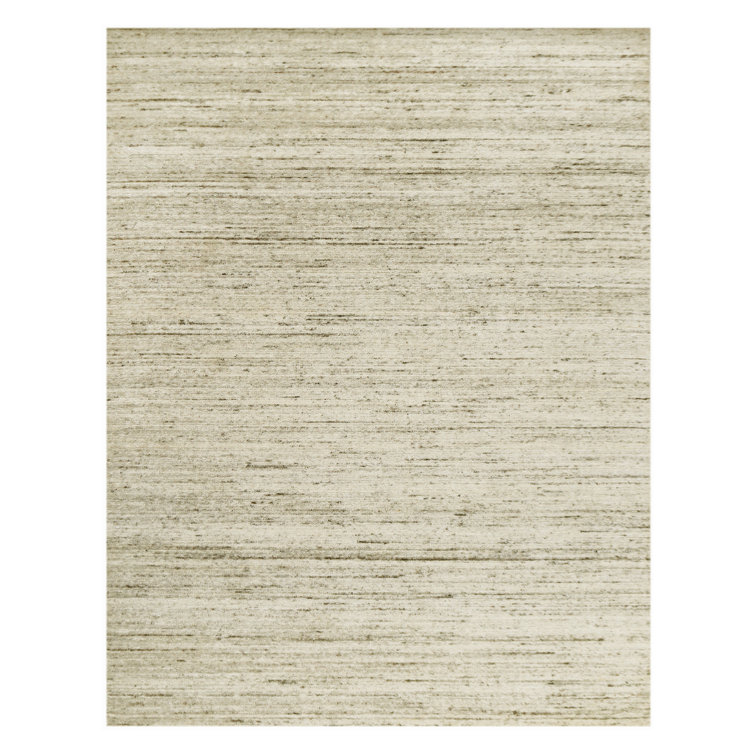 Ivory Rectangular Handmade Wool Area Rug, 5' x 8'