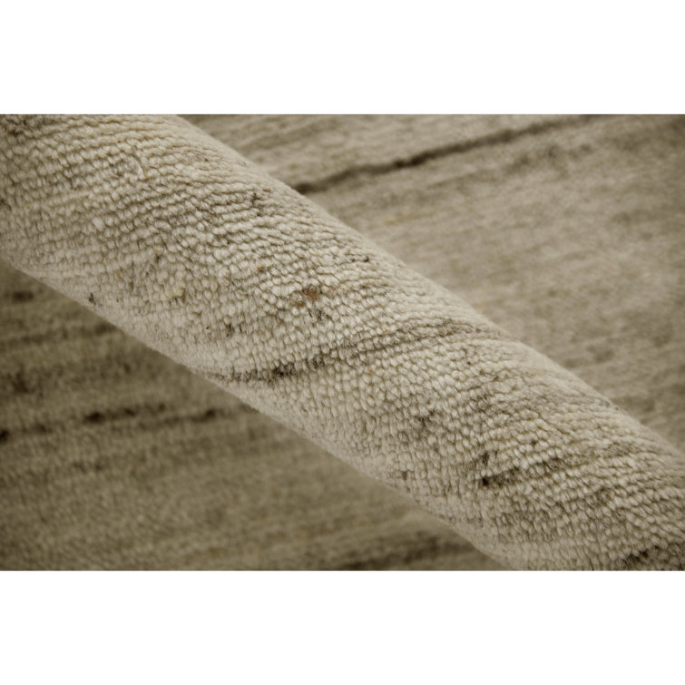 Ivory Rectangular Handmade Wool Area Rug, 5' x 8'