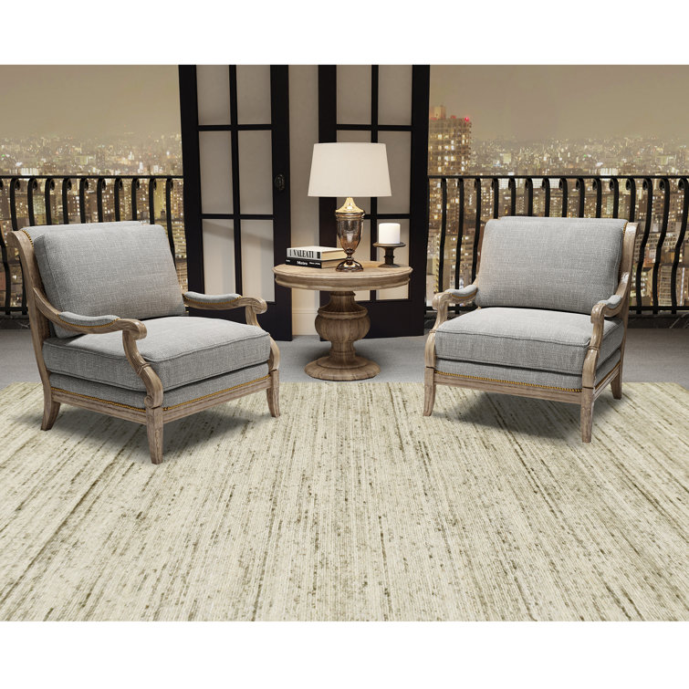 Ivory Rectangular Handmade Wool Area Rug, 5' x 8'