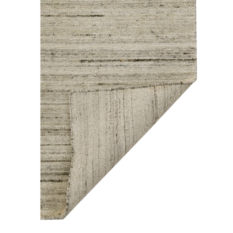 Ivory Rectangular Handmade Wool Area Rug, 5' x 8'