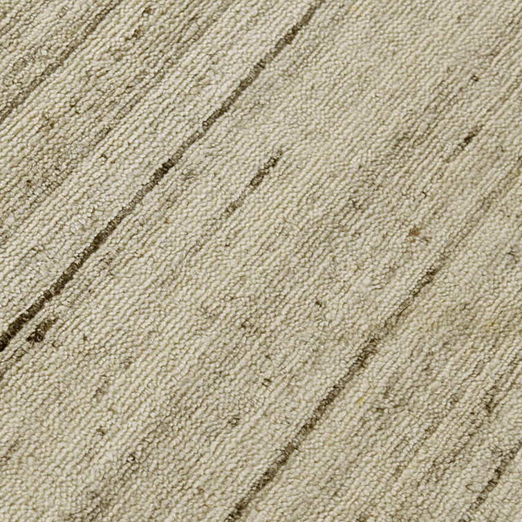 Ivory Rectangular Handmade Wool Area Rug, 5' x 8'