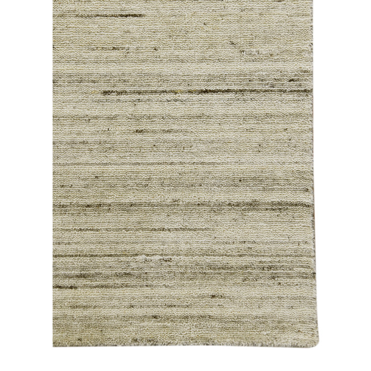 Ivory Rectangular Handmade Wool Area Rug, 5' x 8'