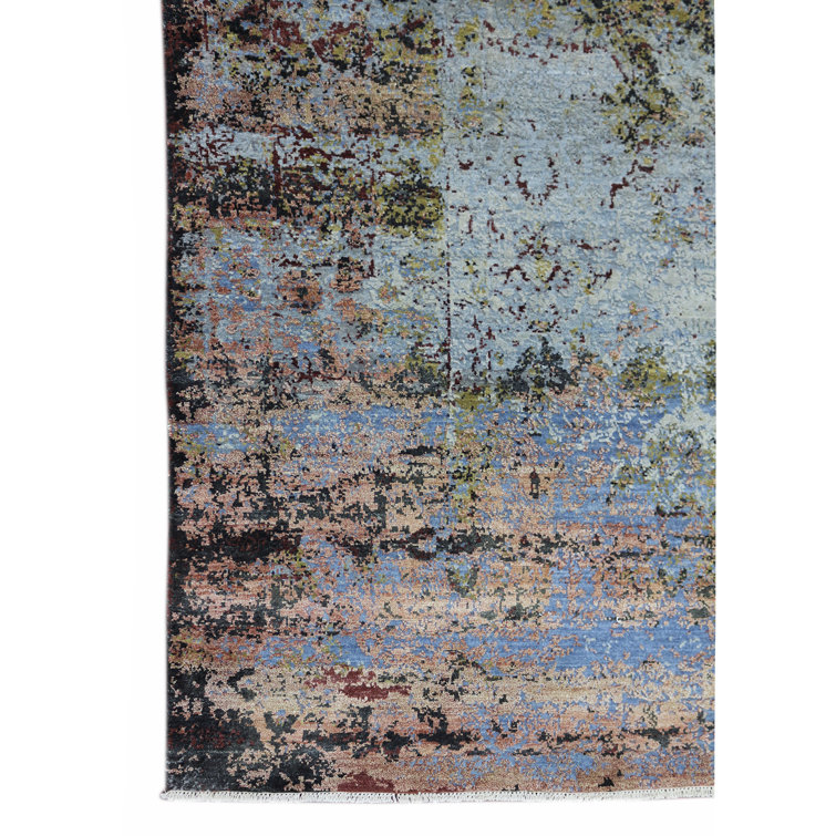 Urban Abstract 8' x 10' Hand-Knotted Black Wool & Silk Rug