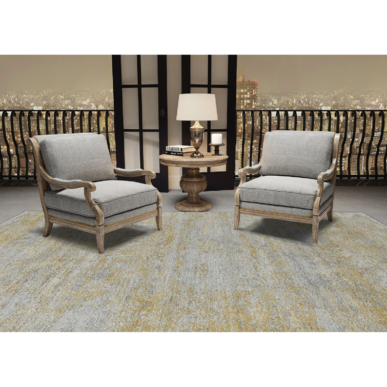 Hand-Knotted Abstract Gray Wool & Silk 2'x3' Area Rug
