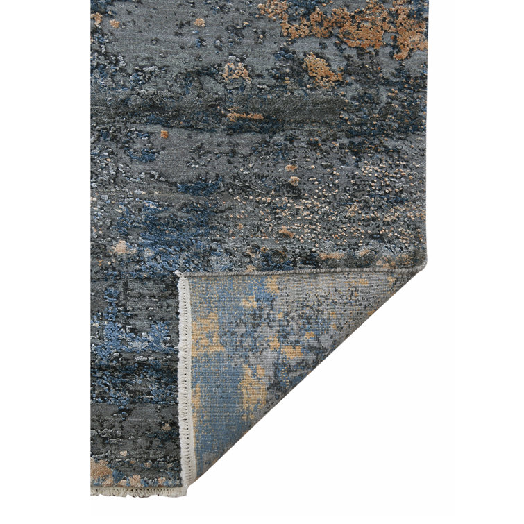 Zenith Gray and Blue Wool Silk Abstract Area Rug