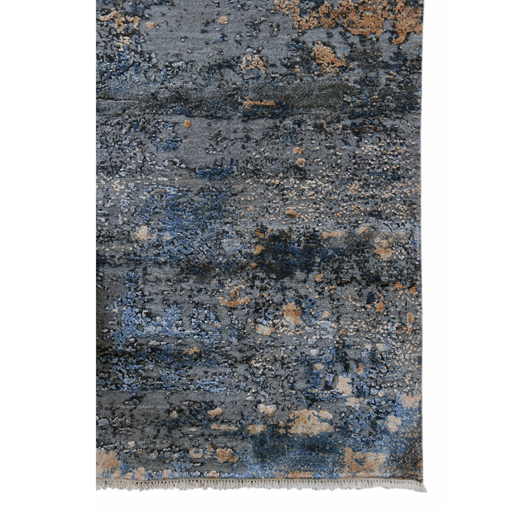 Zenith Gray and Blue Wool Silk Abstract Area Rug