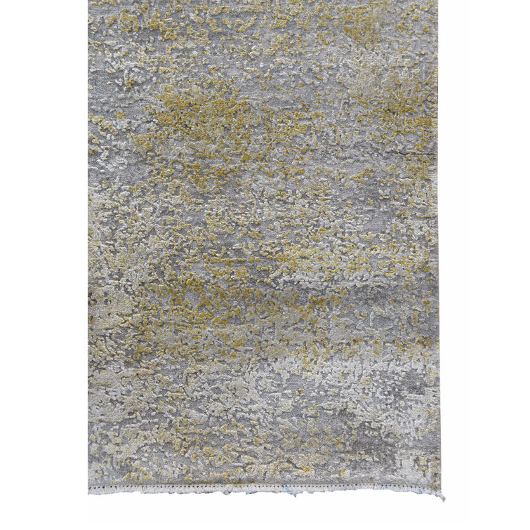 Hand-Knotted Abstract Gray Wool & Silk 2'x3' Area Rug