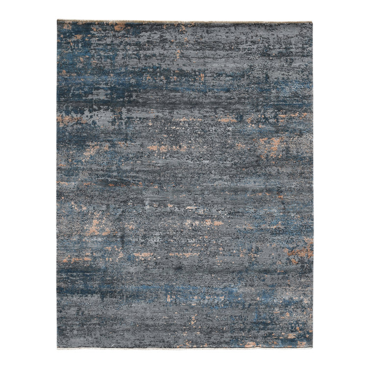 Zenith Gray and Blue Wool Silk Abstract Area Rug