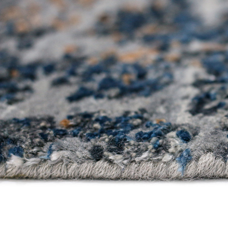 Zenith Gray and Blue Wool Silk Abstract Area Rug
