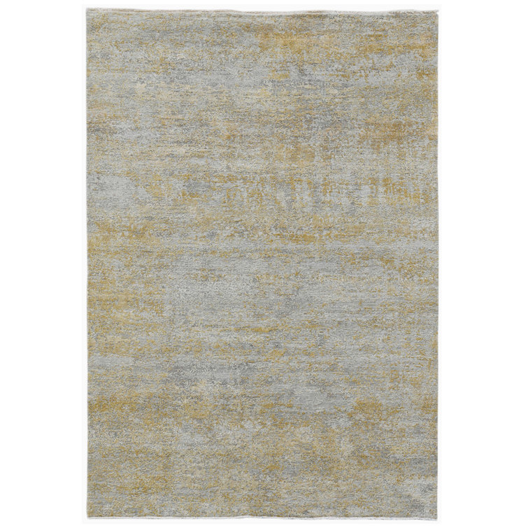Hand-Knotted Abstract Gray Wool & Silk 2'x3' Area Rug