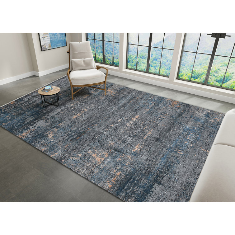 Zenith Gray and Blue Wool Silk Abstract Area Rug