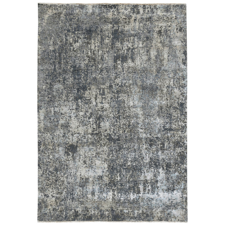 Zenith Gray Abstract Hand-knotted Wool and Silk Area Rug