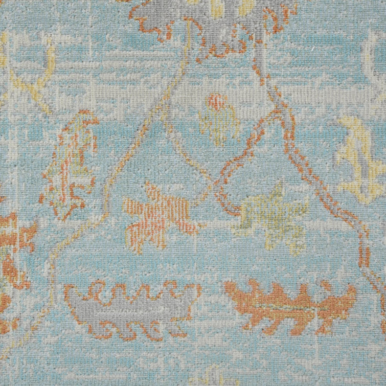 Aqua Bohemian Folklore 2'x3' Reversible Synthetic Area Rug
