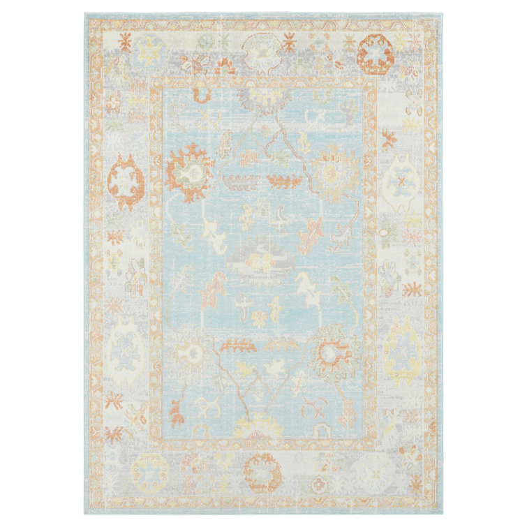 Aqua Bohemian Folklore 2'x3' Reversible Synthetic Area Rug