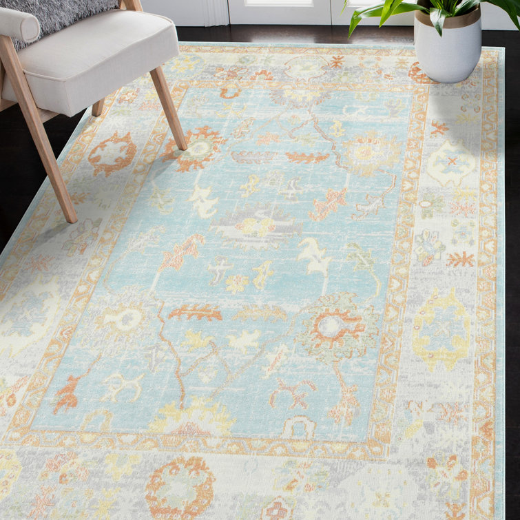 Aqua Boho Chic 8' x 10' Reversible Synthetic Area Rug