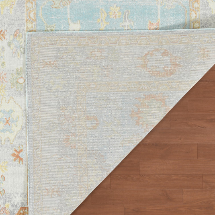 Aqua Bohemian Folklore 2'x3' Reversible Synthetic Area Rug