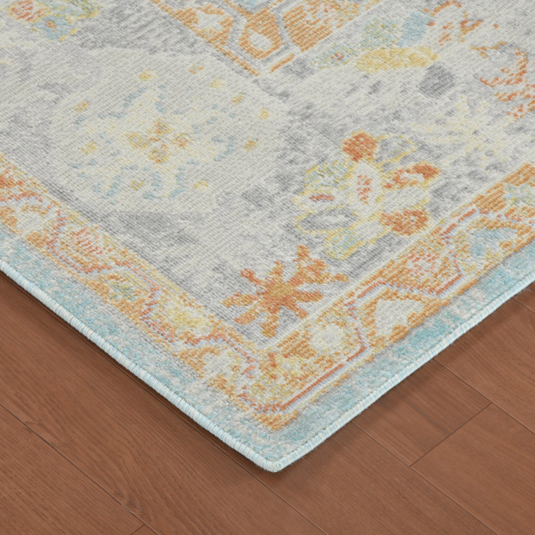Aqua Bohemian Folklore 2'x3' Reversible Synthetic Area Rug