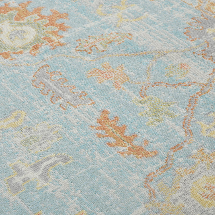 Aqua Bohemian Folklore 2'x3' Reversible Synthetic Area Rug